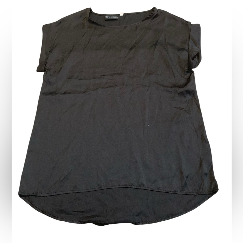 NY&Co 7th Ave Design Studio Black Satin-Look High Low Blouse Top S